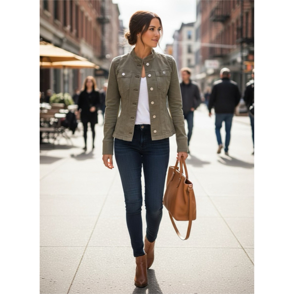 White House Black Market Corset Olive Green Seamed Pret Jacket-EUC - Picture 6 of 14